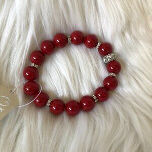 ole red round pearl beaded crystal stretch bracelet